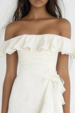 Ivory Off the Shoulder Bodycon Mini Graduation Dress with Ruffles