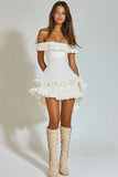 Ivory A Line Tiered Mini Graduation Dress with Ruffles