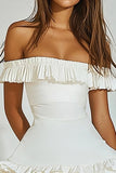 Ivory A Line Tiered Mini Graduation Dress with Ruffles