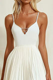 Ivory Spaghetti Straps A Line Mini Graduation Dress with Pleats