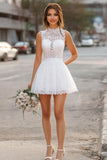 White Lace High Neck A Line Mini Graduation Dress