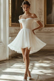 Ivory Organza Off the Shoulder A Line Mini Graduation Dress