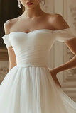 Ivory Organza Off the Shoulder A Line Mini Graduation Dress