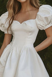 White A Line Sweetheart Mini Graduation Dress with Puff Sleeves