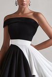 Black and White One Shoulder Short Satin A Line Cocktail Dress