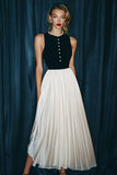Vintage Black and White Chiffon Maxi Round Neck A Line Formal Dress