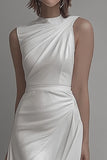White High Neck Ruched Sheath Mini Graduation Dress