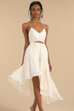 Ivory Chiffon A Line High-Low Graduation Dress with Ruffles