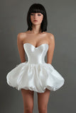 White Sweetheart Satin Mini A Line Graduation Dress