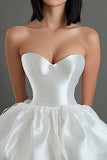 White Sweetheart Satin Mini A Line Graduation Dress