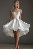 White Satin Sweetheart Mini A Line Graduation Dress