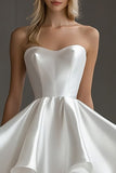 White Satin Sweetheart Mini A Line Graduation Dress
