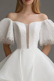 White Organza Off the Shoulder Mini A Line Graduation Dress with Lace