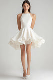 Ivory Spaghetti Straps Mini A Line Graduation Dress with Ruffles