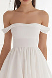 Ivory Simple Off the Shoulder Mini A Line Graduation Dress