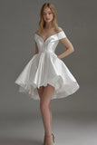 White Satin Mini A Line Off the Shoulder Graduation Dress