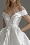 White Satin Mini A Line Off the Shoulder Graduation Dress