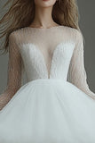 White Tulle Illusion Neck A Line Mini Graduation Dress