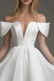 Simple White Mini A Line Off the Shoulder Graduation Dress