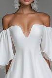 White A Line Off the Shoulder Mini Graduation Dress