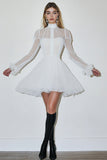 White High Neck A Line Mini Graduation Dress with Ruffles