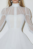 White High Neck A Line Mini Graduation Dress with Ruffles