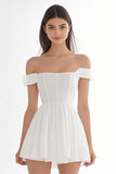 Ivory Corset Off the Shoulder Mini A Line Graduation Dress