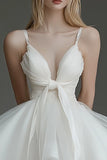 Ivory V Neck Organza Front Twist Mini A Line Graduation Dress