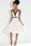 White A Line V Neck Midi Graduation Dress