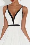White A Line V Neck Midi Graduation Dress