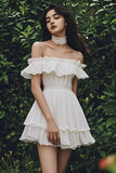 Ivory Tiered Mini A Line Graduation Dress with Ruffles