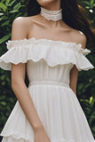 Ivory Tiered Mini A Line Graduation Dress with Ruffles