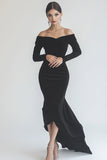 Black Off the Shoulder Mermaid High-Low Formal Dress