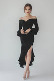 Black Asymmetrical Mermaid Formal Dress with Ruffles
