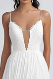 White Maxi Chiffon A Line Engagement Dress with Slit