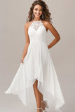White A Line Asymmetrical Engagement Dress with Lace