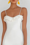 Ivory Satin Bodycon Mini Graduation Dress with Ruffles