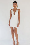 White V Neck Bodycon Mini Graduation Dress with Ruffles