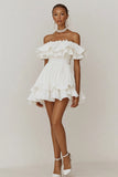 White Tiered Mini A Line Graduation Dress with Ruffles