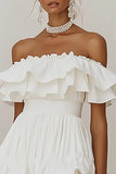 White Tiered Mini A Line Graduation Dress with Ruffles