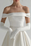 White Satin Off the Shoulder Mini A Line Graduation Dress