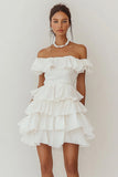 White Tiered Mini A Line Graduation Dress with Ruffles