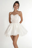 White Strapless A Line Mini Graduation Dress with Lace