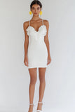 White Bodycon Mini Graduation Dress with Ruffles