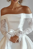 White Off the Shoulder A Line Mini Graduation Dress with Lace