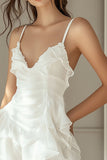 Ivory V Neck A Line Mini Graduation Dress with Ruffles