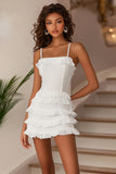 White Tiered Mini Bodycon Graduation Dress with Ruffles