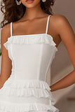 White Tiered Mini Bodycon Graduation Dress with Ruffles