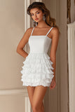 White Tiered Bodycon Mini Graduation Dress with Ruffles