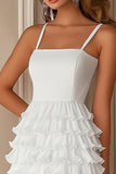 White Tiered Bodycon Mini Graduation Dress with Ruffles